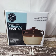 R&M International Traditional Style 4.5-Quart Large Ceramic Bean Pot w/ Lid NIB