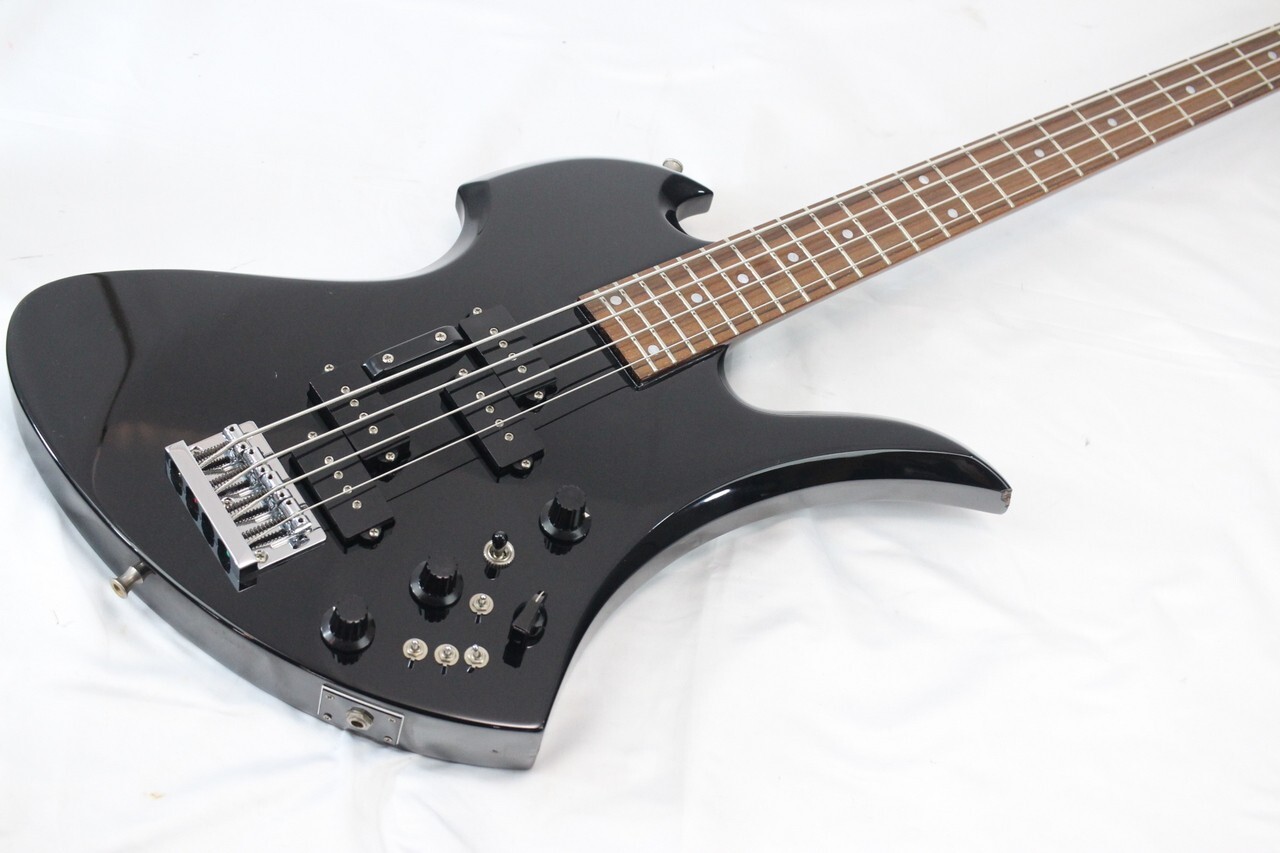 Used B.C.Rich MB-90 Black Mockingbird Bass 2 PB Type PU Rose FB Thru-neck