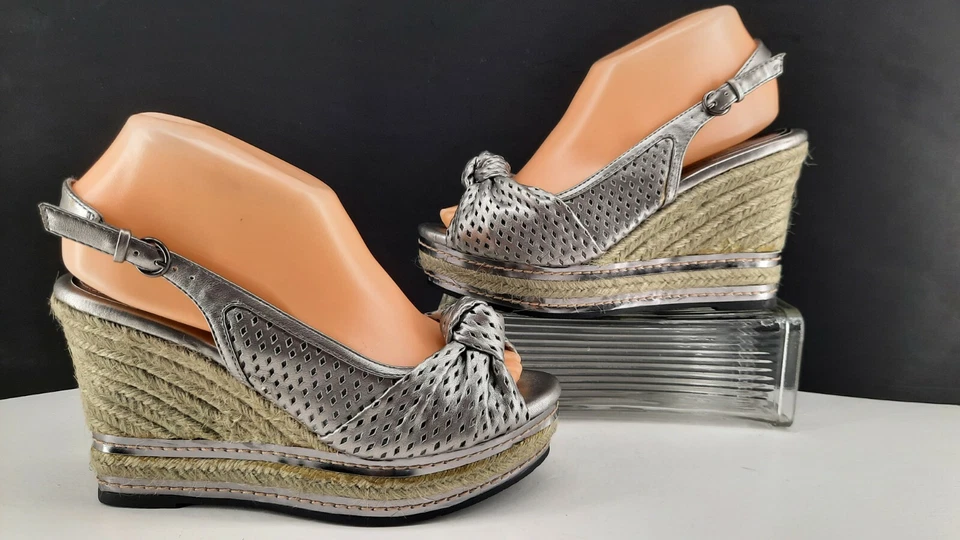 Kathy Van Zeeland Gris Peltre, Acento Cuerda Tacón de Cuña Plataforma Tacones Eslinga. Foto 3 de 4