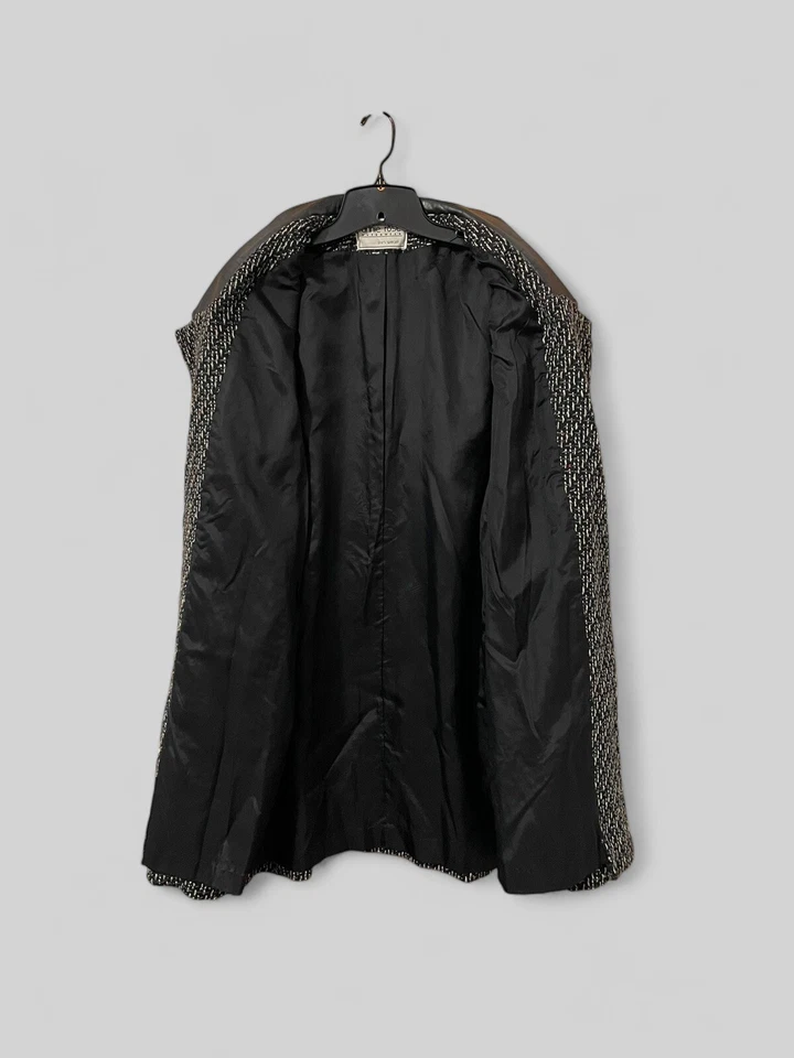 Gabardina de tweed Annie Rose de colección ribete de cuero chaqueta oscura academia preppy 7/8 Foto 3 de 4