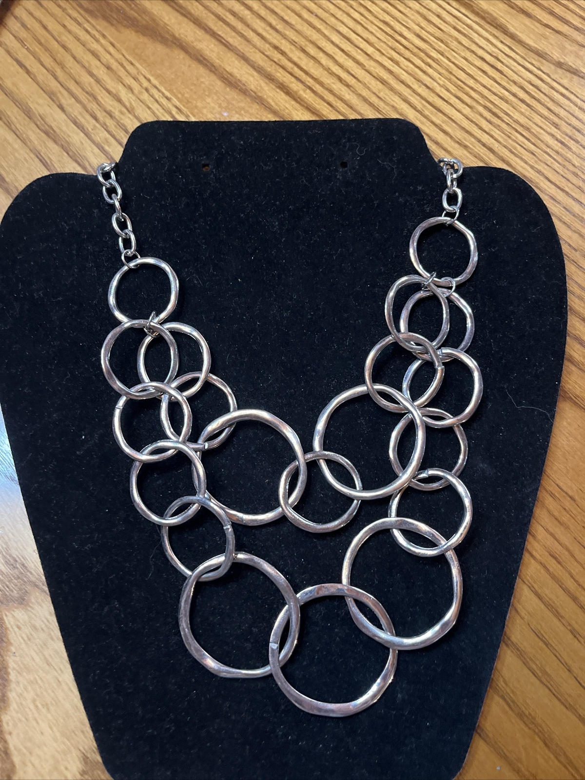Silver Tone Circle Bubble Links Statement 2-stran… - image 1