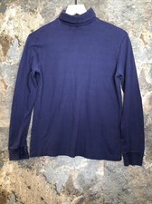 LL Bean Womens Large Turtleneck Top Long Sleeve Blue 100% Cotton Shirt USA Made