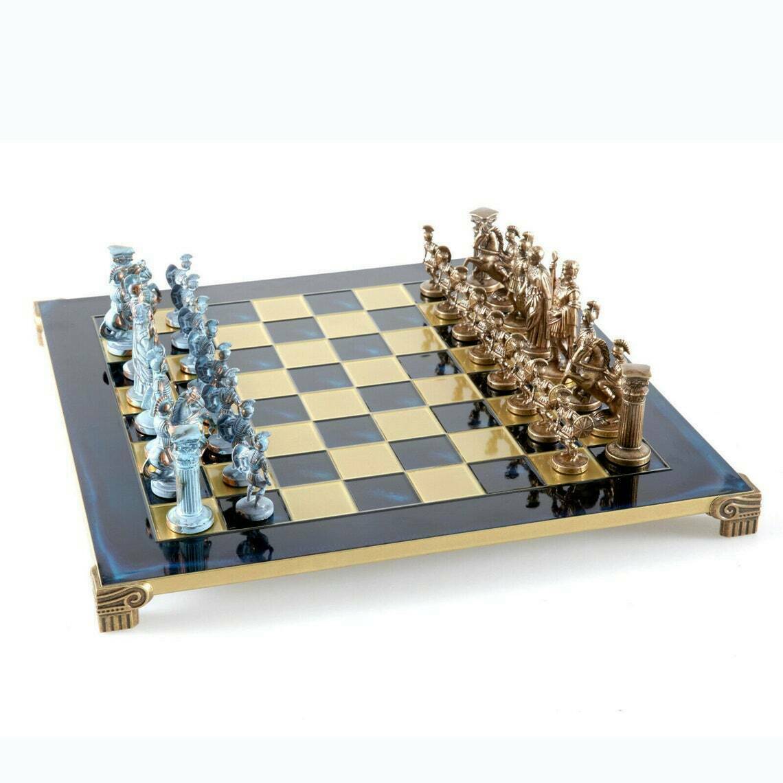 Manopoulos Greek Roman Army Large Chess Set - Blue Copper Pawns