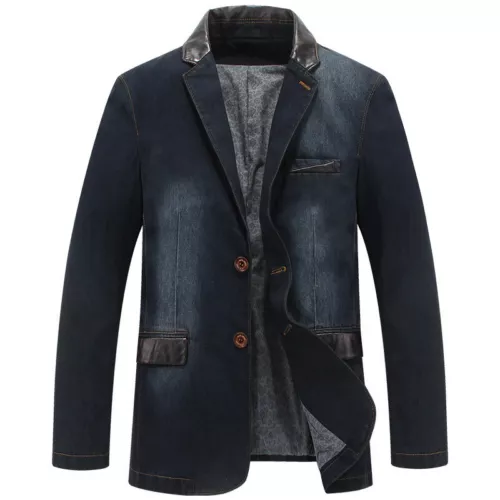 TOPS SPRING MEN'S SLIM SUITS JACKET CASUAL FASION COAT JEANS DENIM - Picture 6 of 27
