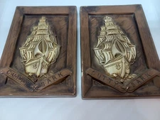 2 Vintage Ceramic Wall Hanging Cutty Sark Ship Scotch Whiskey Decor Man Cave VTG