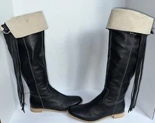 Stelle Monelle ITALY 37 / US 6.5 leather fringe tall fold-down boots black