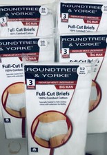 Roundtree  York Big Men 3 Pairs combed Cotton Ribbed Full-Cut Briefs White New