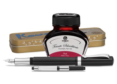 Kaweco Student Black Füllhalter mit 30ml Füllhaltertinte und Etui, Blau