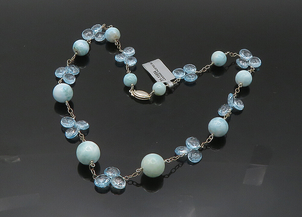 925 Sterling Silver Vintage Larimar & Blue Topaz Chain Necklace