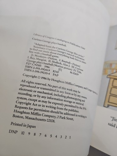 Vintage Curious George Books-Takes A Job & Plays Baseball 1986 Houghton Mifflin - Imagen 6 de 6