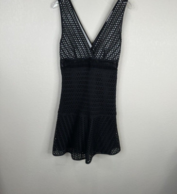 Sandro Paris Paola Mini Dress Size 1 Black Lace Crochet Sleeveless Deep V Neck