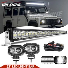 Tri-Row 52" Roof Led Light Bar Combo For Land Rover Defender + 2PCS 4" Spot Pods