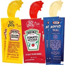 Bulk Condiment Packets Variety Pack 150-Count - 50 Single Serve Packs of Each...