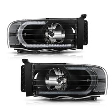 LED Headlights Assembly Dodge Ram 1500 2500 3500 02-05 Clear Lens Black Housing