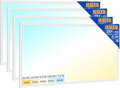 2x4 LED Flat Panel Light 30W~72W Dimmable Shop Drop Ceiling Fixture 5CCT 4Pack