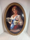 St. Pauli Girl Beer Oval Faux Wood Framed Sign Bar Vintage Pub Decor RARE 24x16