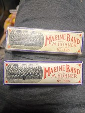Vintage Lot of 2 M. Hohner Marine Band Harmonicas No. 1896 Keys C G in...