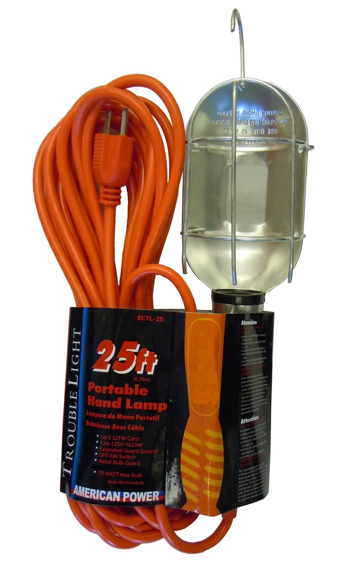 Metal Cage Trouble Light with 25' Extension Cord and Metal Hanger