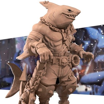 Sharkfolk Bandit | TABLETOP SCALE | TTRPG Miniature | Bite the Bullet | Unpainte