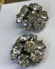Vintage Rare Clear RHINESTONE BUTTON SET prong-set 2ps crystal sparkle