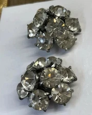 Vintage Rare Clear RHINESTONE BUTTON SET  prong-set 2ps crystal sparkle