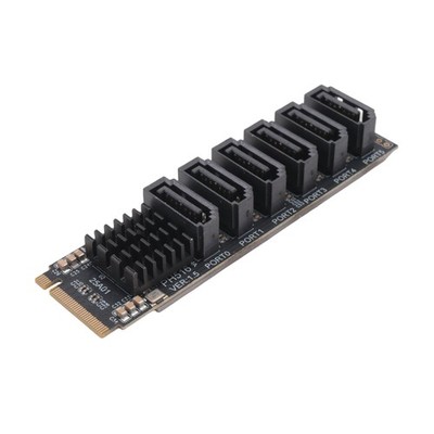 M.2 MKEY PCI-E Riser Card M.2 NVME To SATA3.0 PCIE To  6Gpbsx6-Port7901
