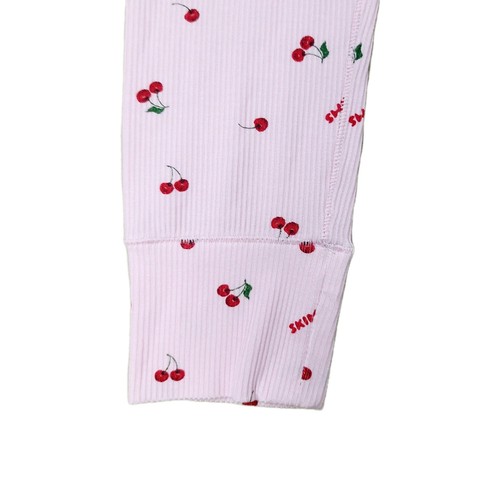 NEW Skims Girls Ribbed Jogger Leggings 8 Pink Cherry Print Modal Spandex Cozy - Picture 2 of 5