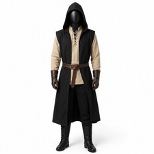 Viking Hooded Black Cloak Medieval Sleeveless Tunic Costume for Men.