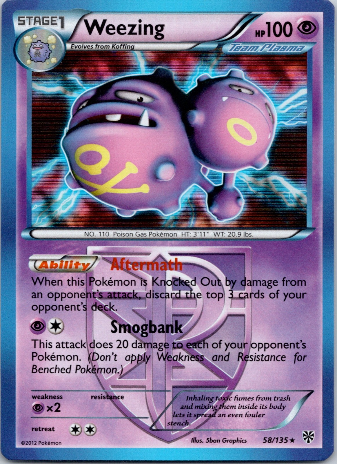 Weezing (Team Plasma) Holo Rare Plasma Storm 58/135 LP