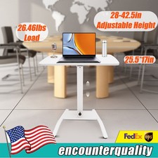 Laptop Desk Angle Height Adjustable Rolling Cart Podium Desk with Wheel White