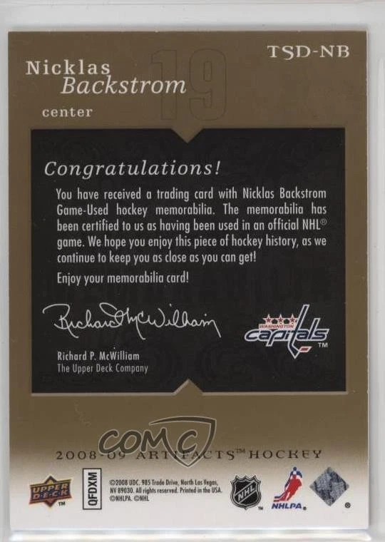 2008-09 Upper Deck Artifacts Treasured Swatches Dual Gold /75 Nicklas Backstrom - Image 2 of 2