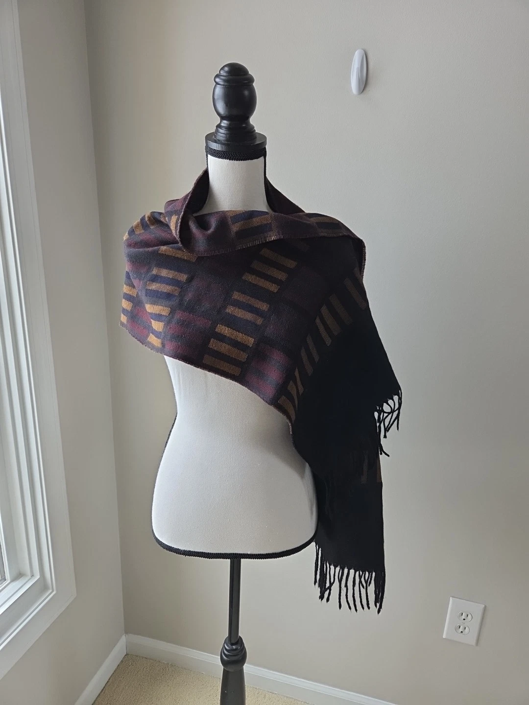 Men's Merino Wool Fringe Scarf All Over Pattern