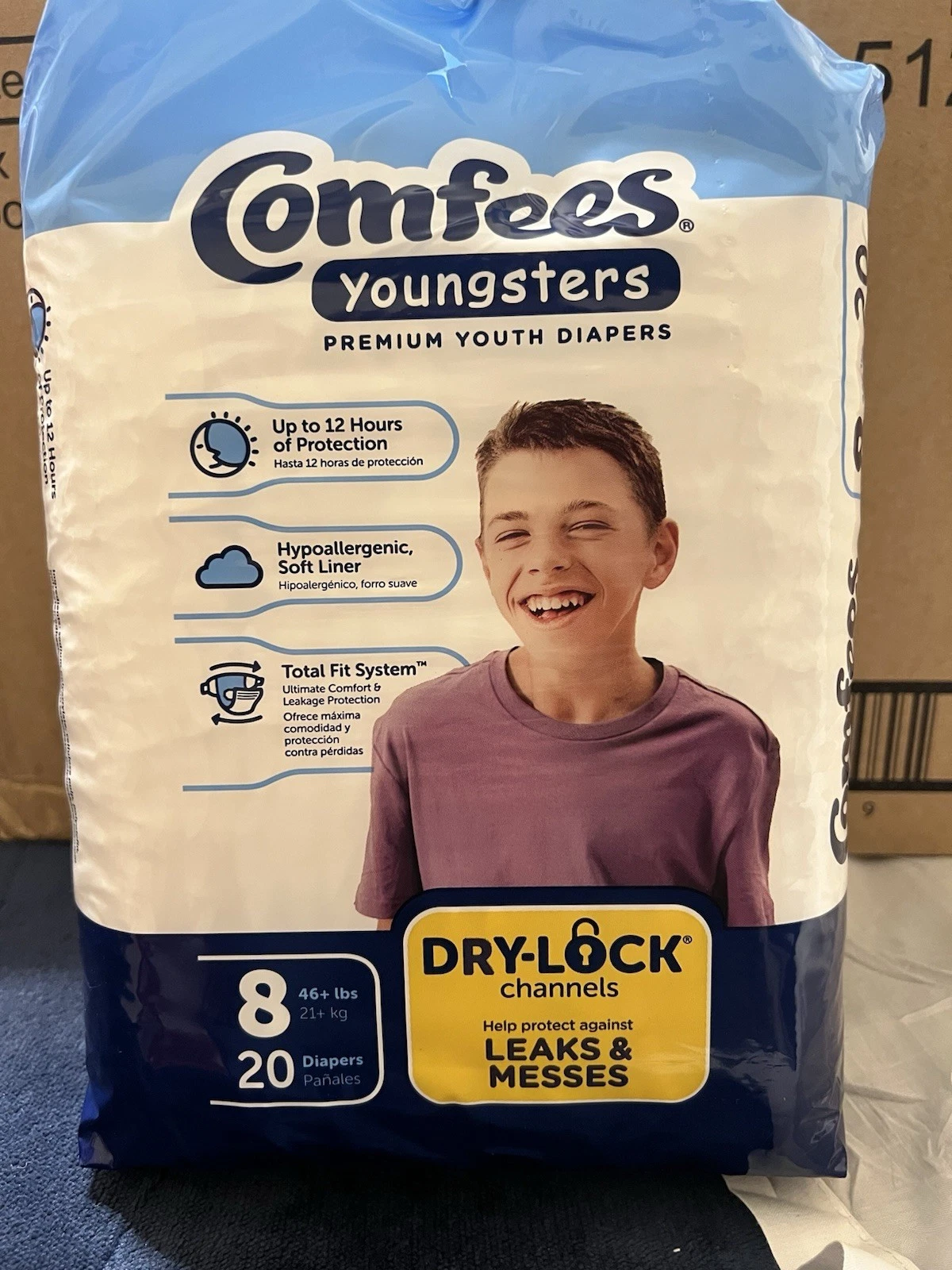 Comfees Youngsters Youth, Contoured Diapers Size 8- 20ct 8packs - 160 Diapers