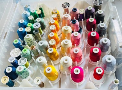Lot of Machine Embroidery Thread Spools w/Storage Case Colorful Shiny Silky