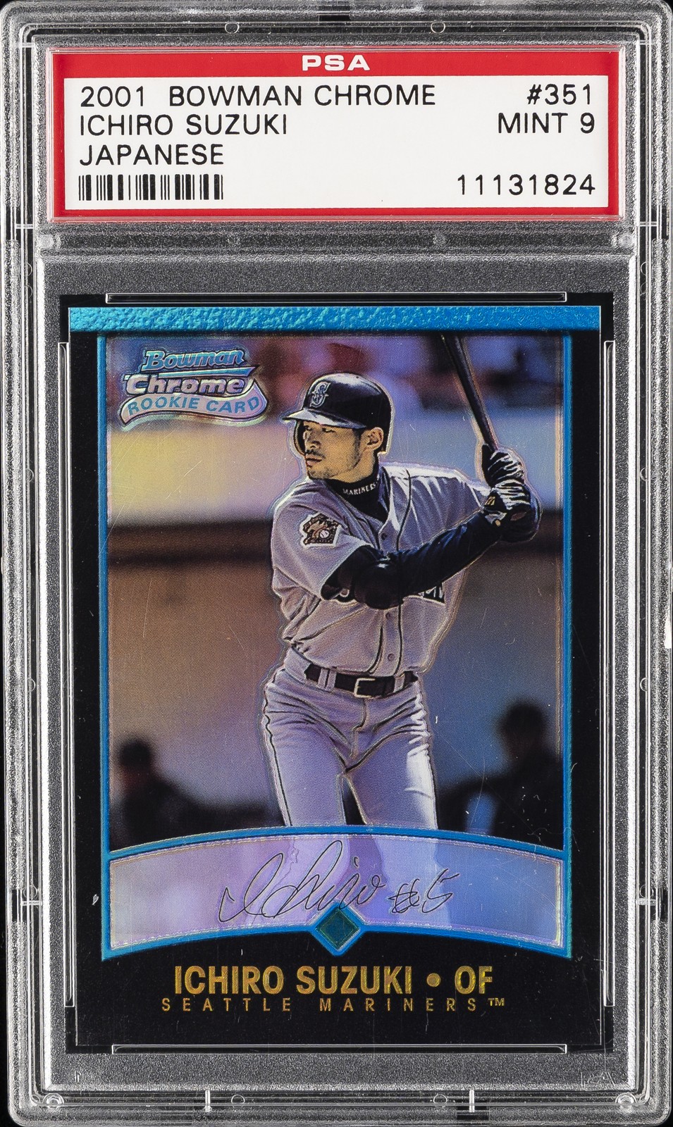 2001 BOWMAN CHROME REFRACTOR-JPN #351 ICHIRO SUZUKI ROOKIE RC PSA 9