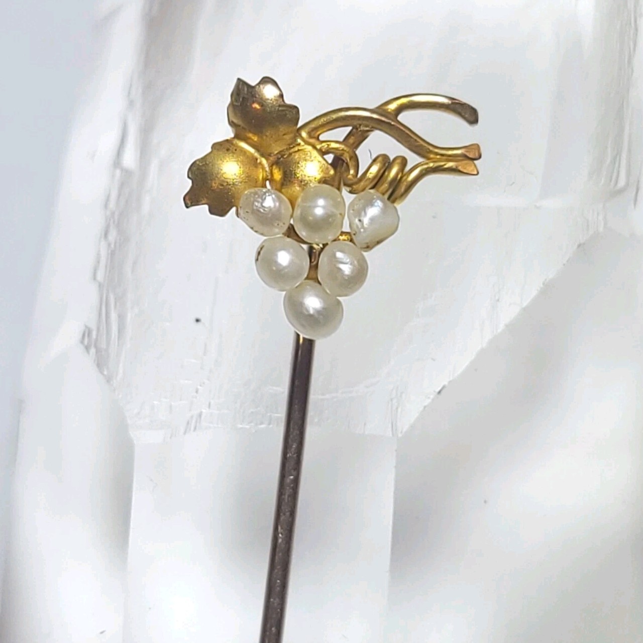 Victorian 10k Gold Stick Pin Seed Pearl Grape Cluster Vintage Prosperity Growth