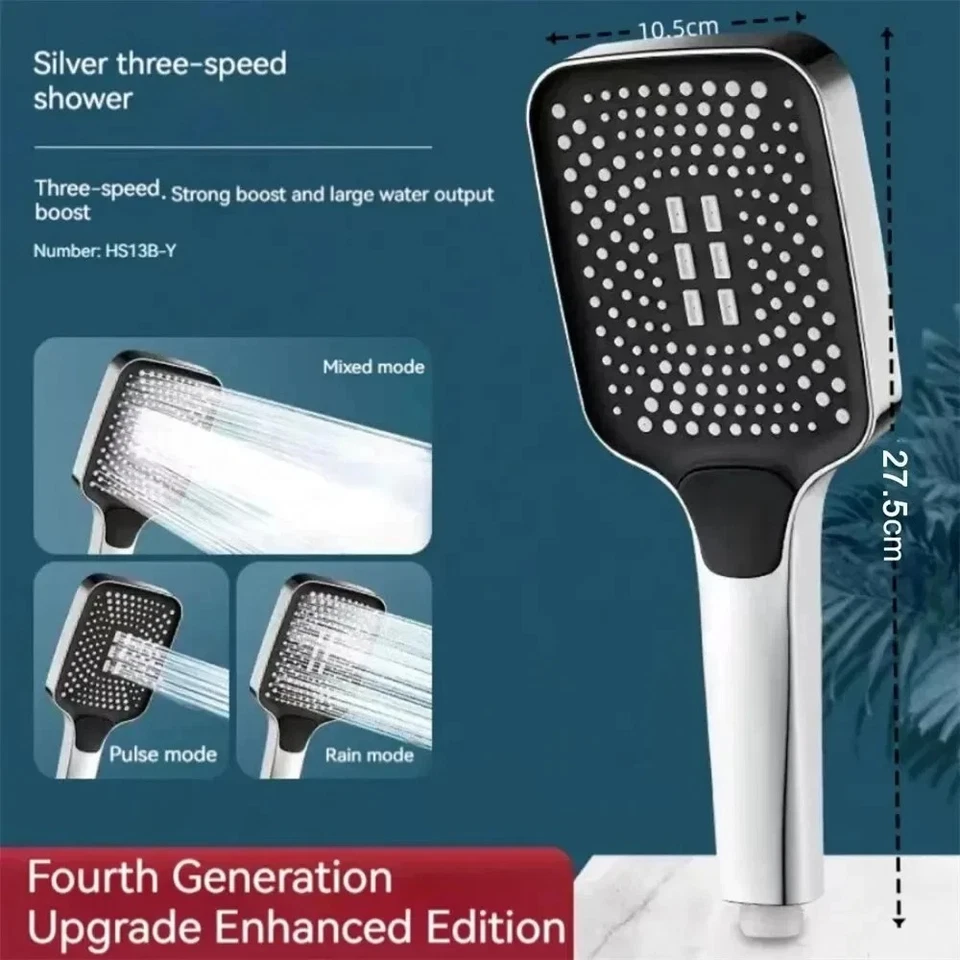 High Pressure 3 Mode Shower Head Rainfall Spray Bath Bathroom Beach Home Gift - Image 3 of 4