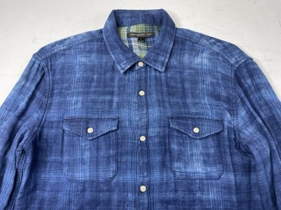 John Varvatos USA Plaid Western Pearl Snap Shirt Mens Small Lined Rough Knit