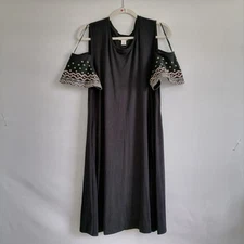 Style & Co. Womens Black Cold Shoulder Sleeve Embroidered A-Line Dress Size XL