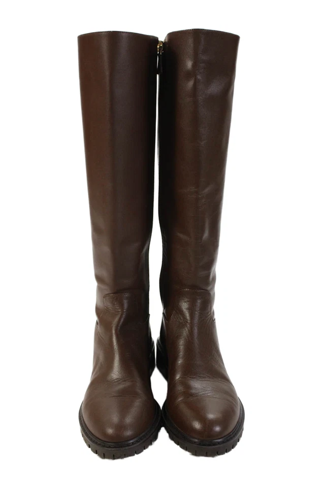 Stuart Weitzman Women's Round Toe Leather Zip Knee High Boots Brown Size 8 - Image 2 of 4