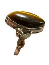 Vintage Tigers Eye Sterling Silver 10kt Gold Filled Accent Ring Size 7 Artisan