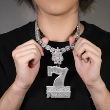 5AAA CZ Hop Hip Ice Out 7 Figures Twizz Crown Pendant Necklace Real Gold Plated