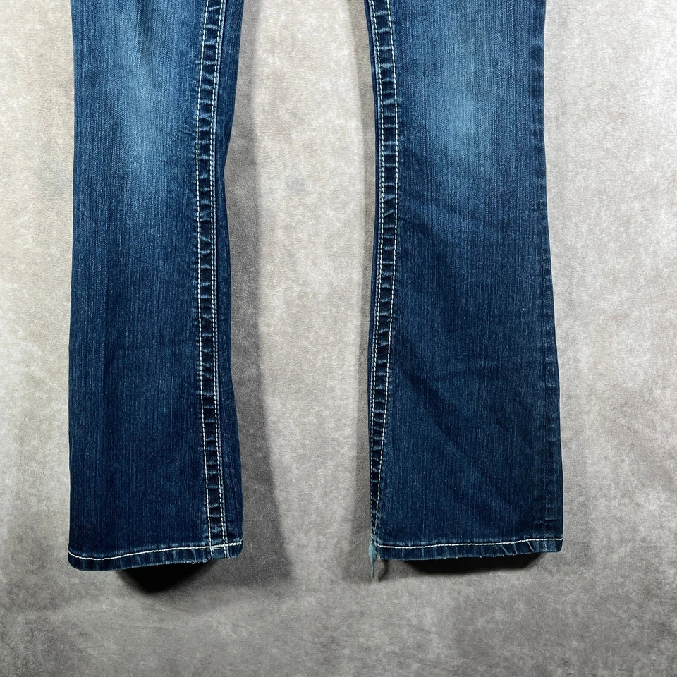 Pantalones de mezclilla Miss Me Boot para mujer 24 azules lavado medio tiro bajo bordados rock western Foto 4 de 4