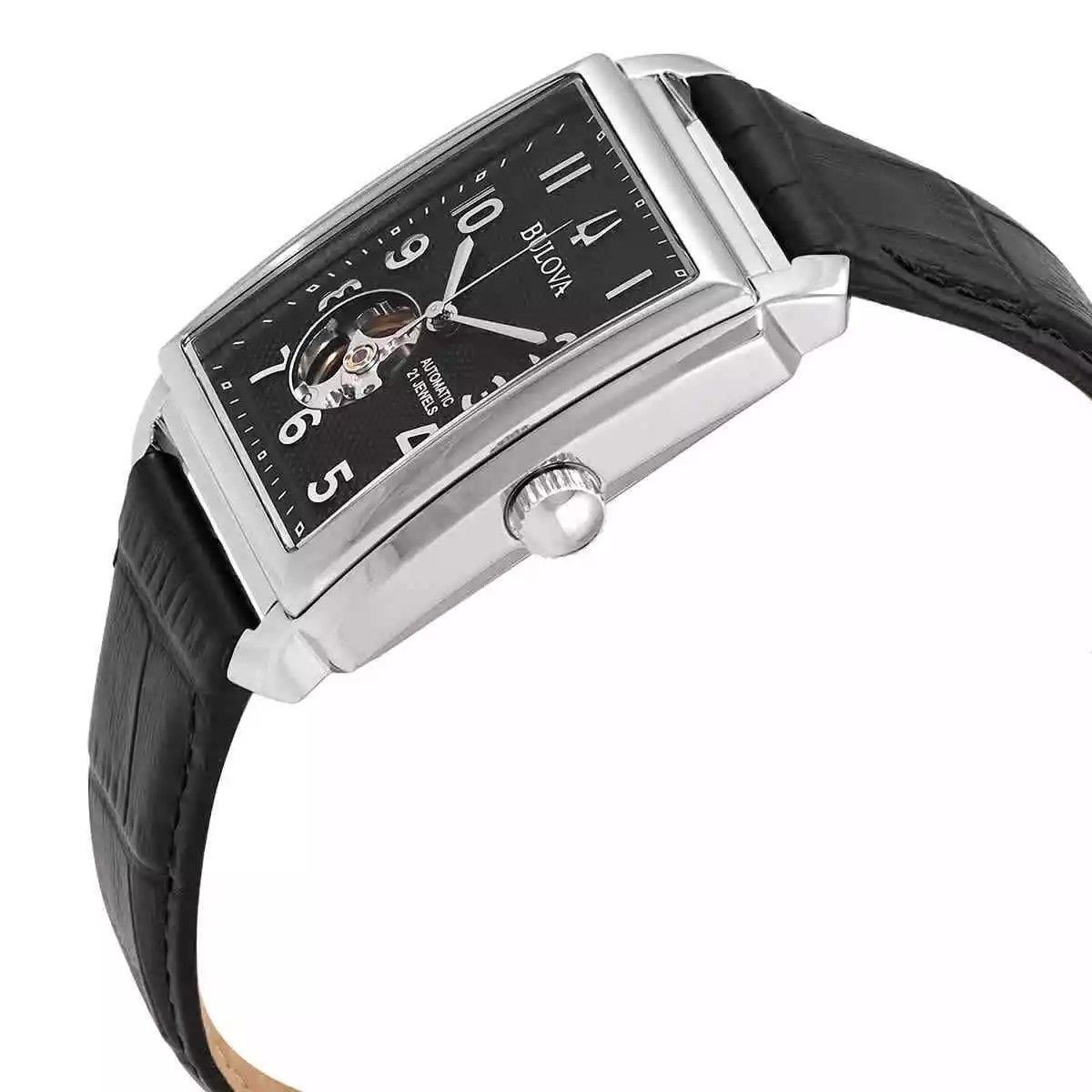 Bulova Sutton Open Heart Black Dial Leather Strap Automatic 96A269