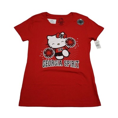 Hello Kitty Shirt Womens M Red Cartoon Print Round Neck Short Sleeve Tee