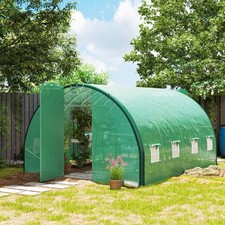 4 x 3 m Upgraded Polytunnel Greenhouse with 2 Hinged Doors & 8 Windows, Green