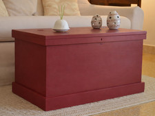 Cassapanca in Legno Massello Baule Contenitore giochi Cassa Vintage Panca Rossa