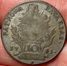 1781 Austria 10 Kreuzer Silver Coin Button W/Buttonback