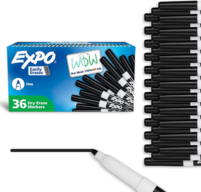 Dry Erase Markers, Low Odor Ink, Black, Fine Tip, 36 Count - Easily Erases, Idea