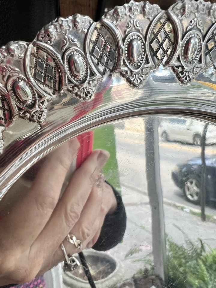 Antique Sterling Silver European Salver Plate Tray Chased Egg & Dart Design 8.75 - Image 4 of 4